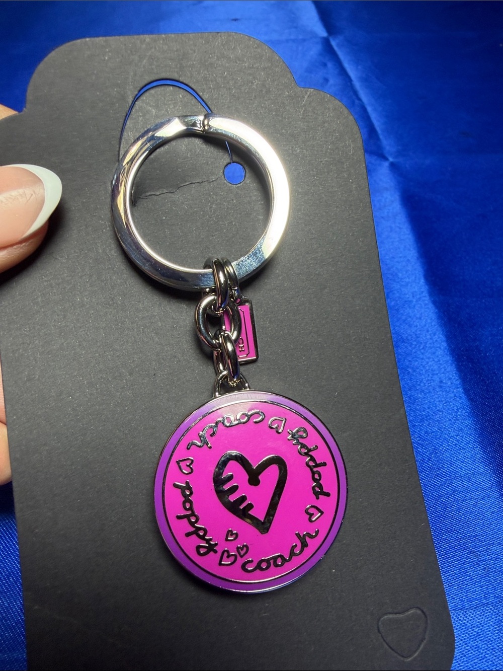 Coach Poppy Pink Heart Locket Logo Keychain Charm